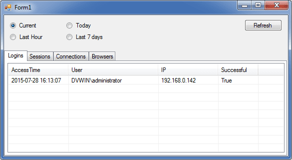 Thinfinity Remote Desktop WebService - Analytics demo running