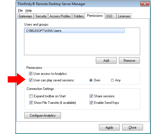 Thinfinity Remote Desktop - Applying permission for play sessions