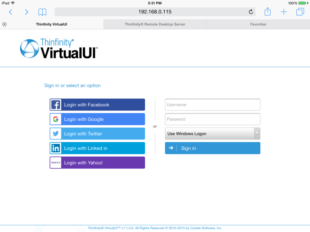 VirtualUI login - multiple authentication methods