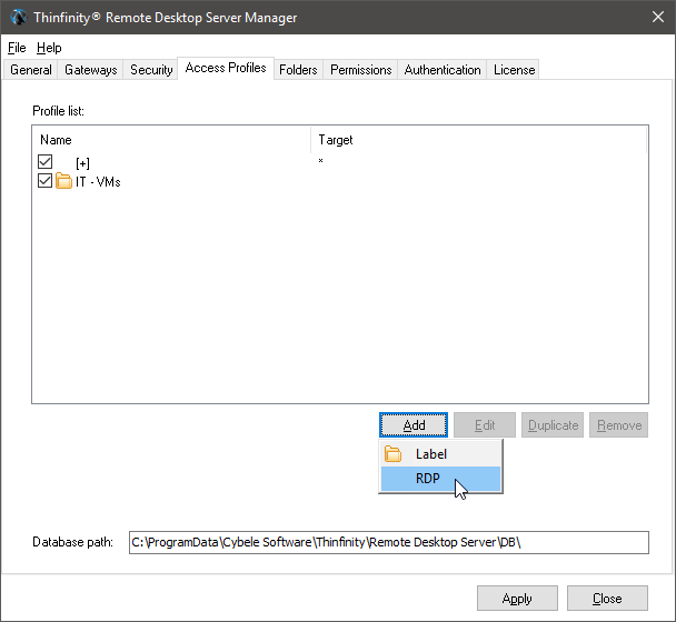 Customize the RDP access profiles with labels