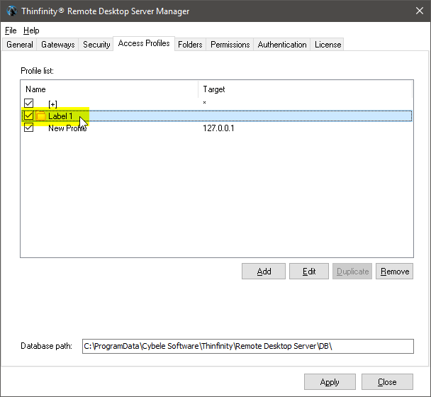 Customize the RDP access profiles with labels