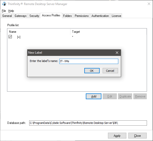 Customize the RDP access profiles with labels