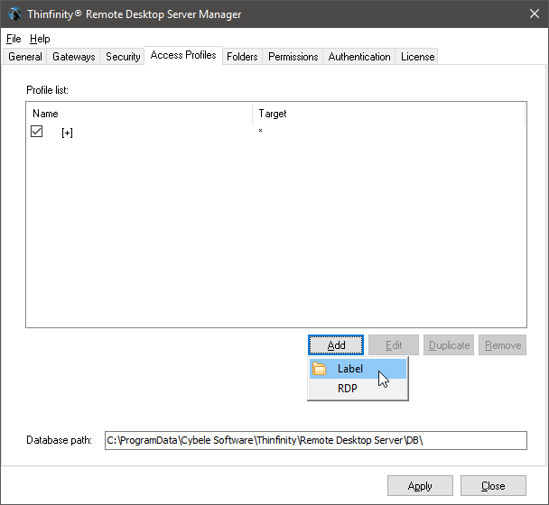 Customize the RDP access profiles with labels