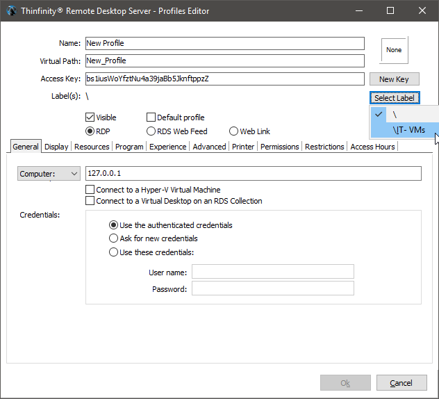 Customize the RDP access profiles with labels