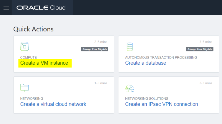 How to create a Linux VM on Oracle cloud for SSH connections with z/Anywhere