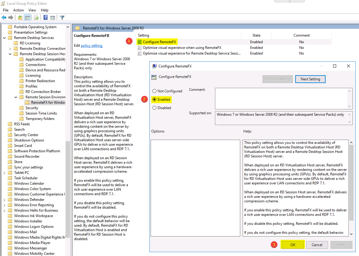 How to enable RemoteFx in Remote Desktop