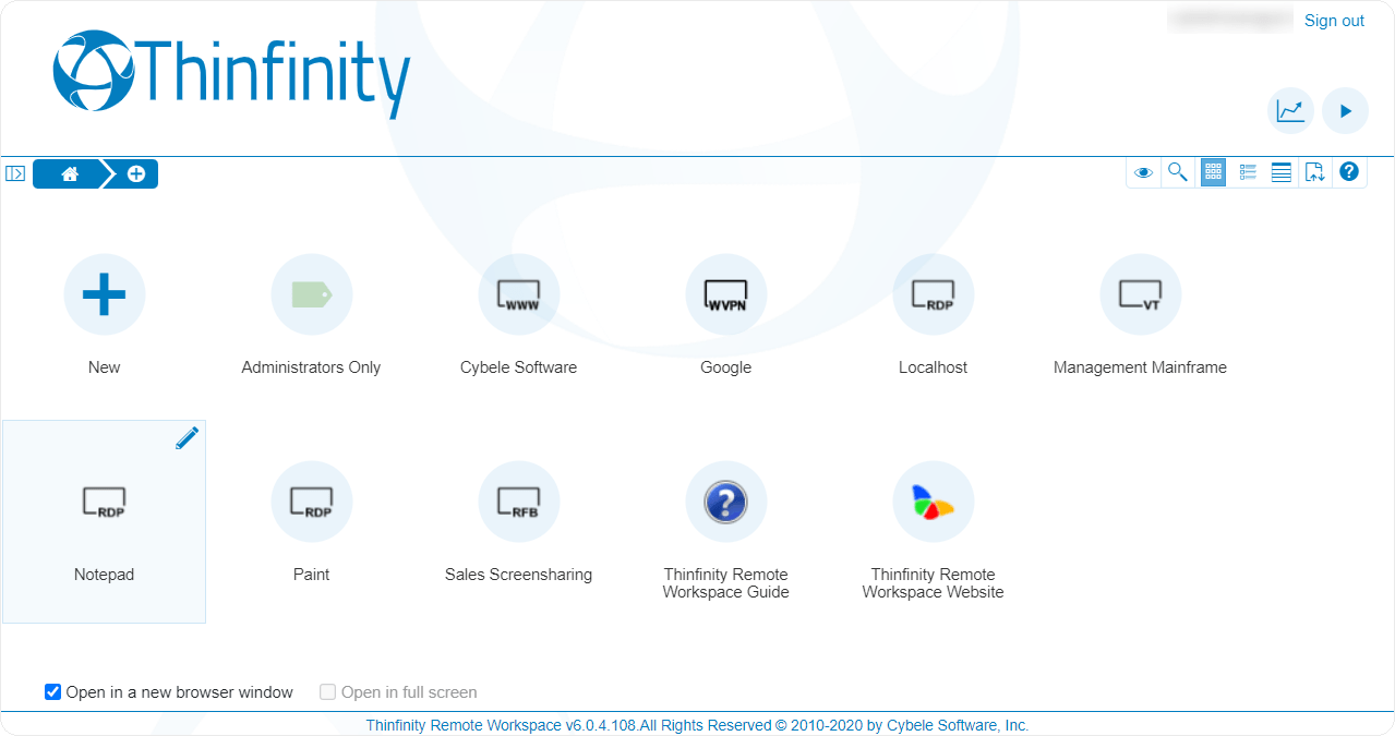 Open the published application Thinfinity Configuration Manager