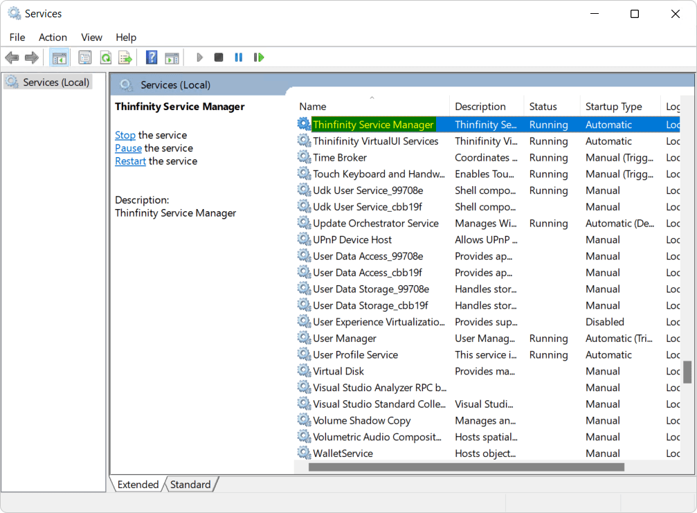 To ensure these changes are applied, you can go to ‘Start > Run > services.msc’ and restart the ‘Thinfinity Service Manager’: