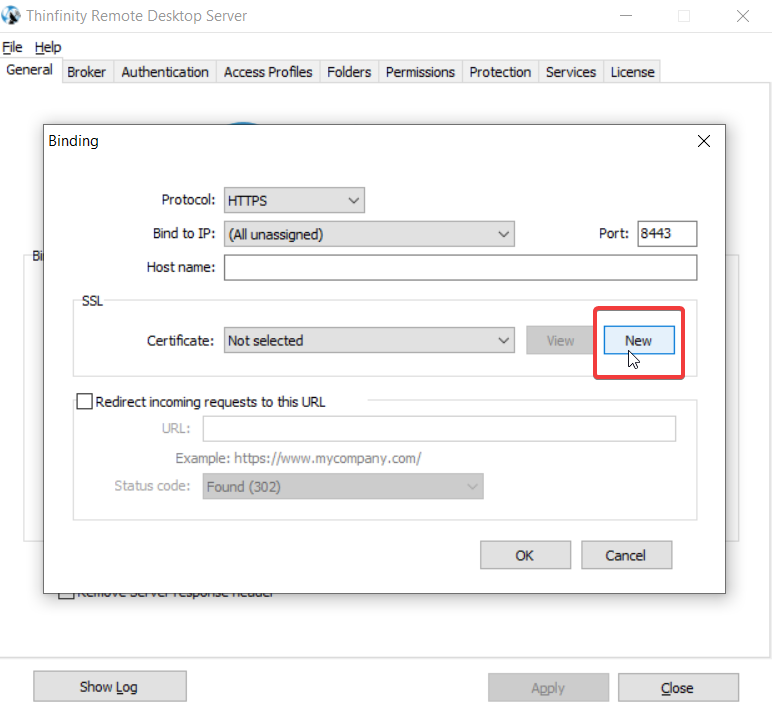 How to create a certificate request and add it in Thinfinity Remote Desktop