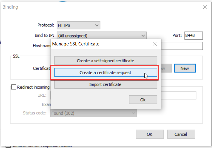 How to create a certificate request and add it in Thinfinity Remote Desktop