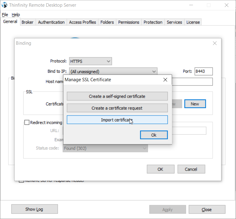 How to create a certificate request and add it in Thinfinity Remote Desktop