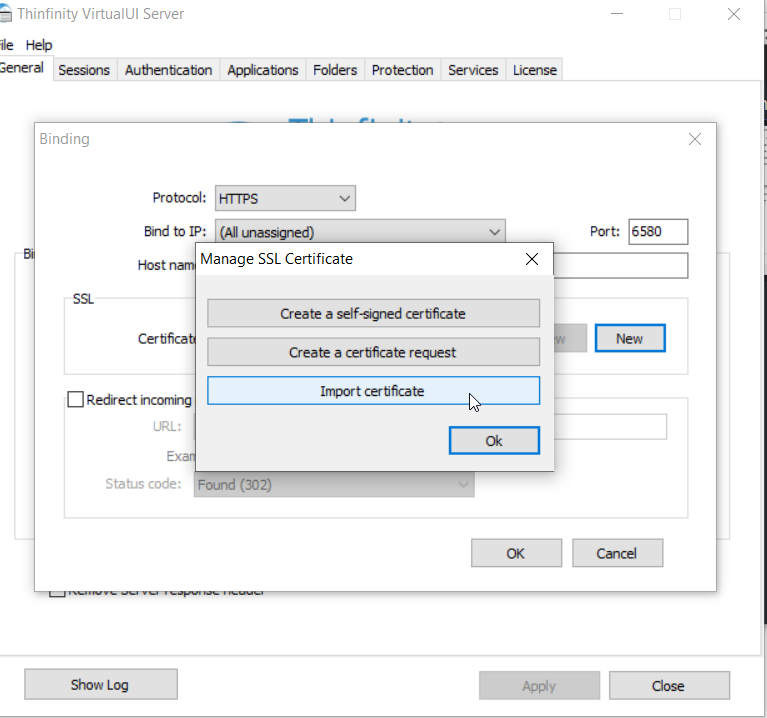 How to create and add a certificate request in Thinfinity Virtual UI