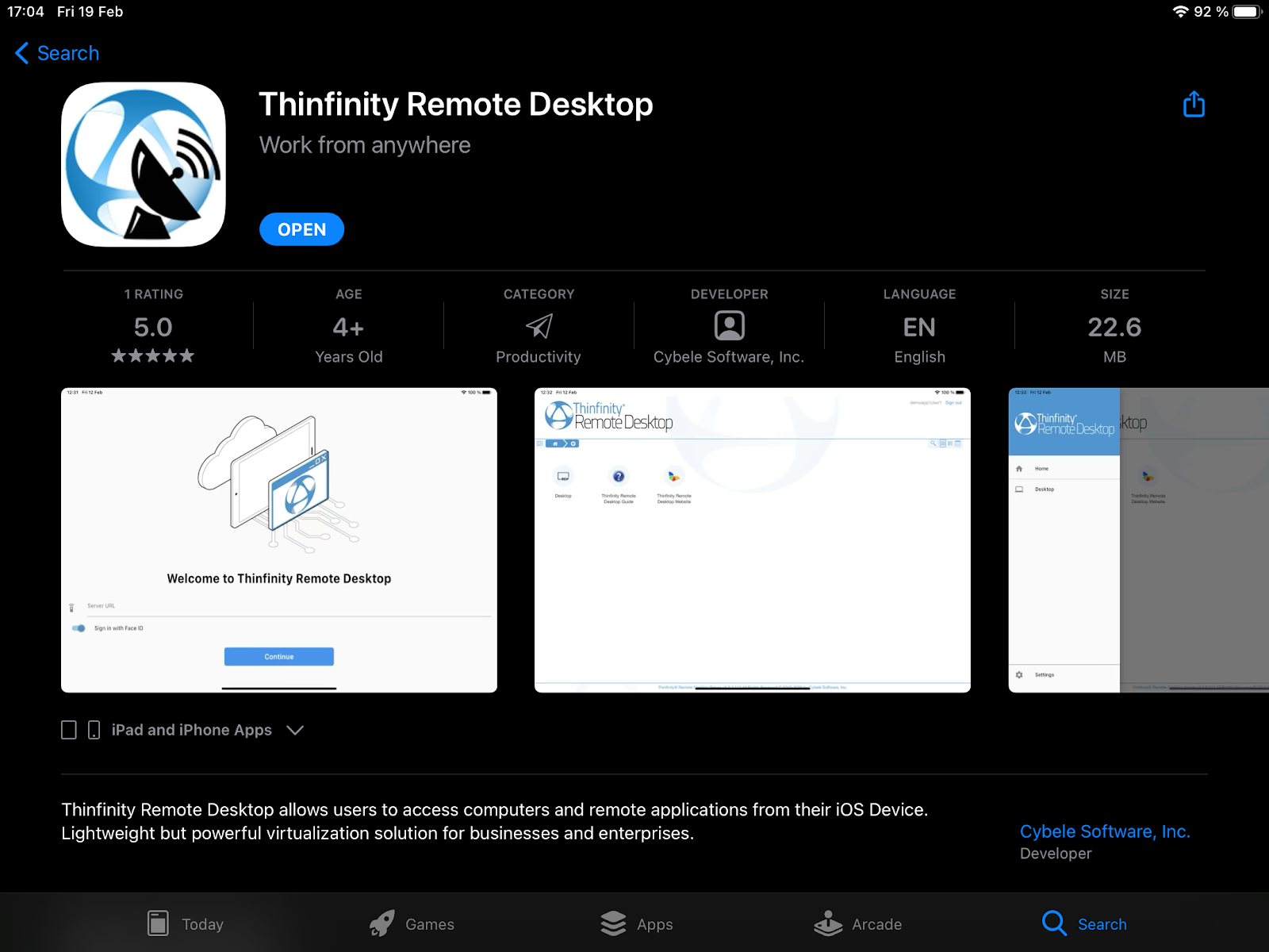 Thinfinity Remote Desktop 5.0. IPAD Application-01