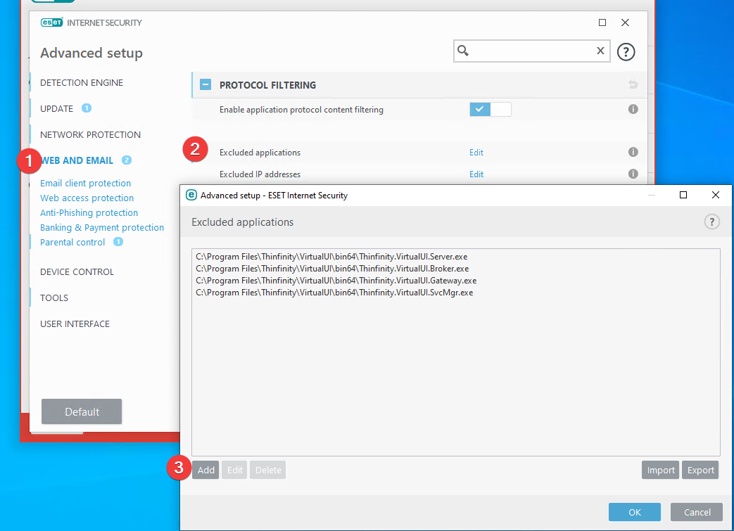 How to configure NOD32 ESET Antivirus to work with Thinfinity VirtualUI - 01