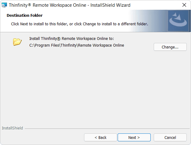 destination folder to install remote workspace