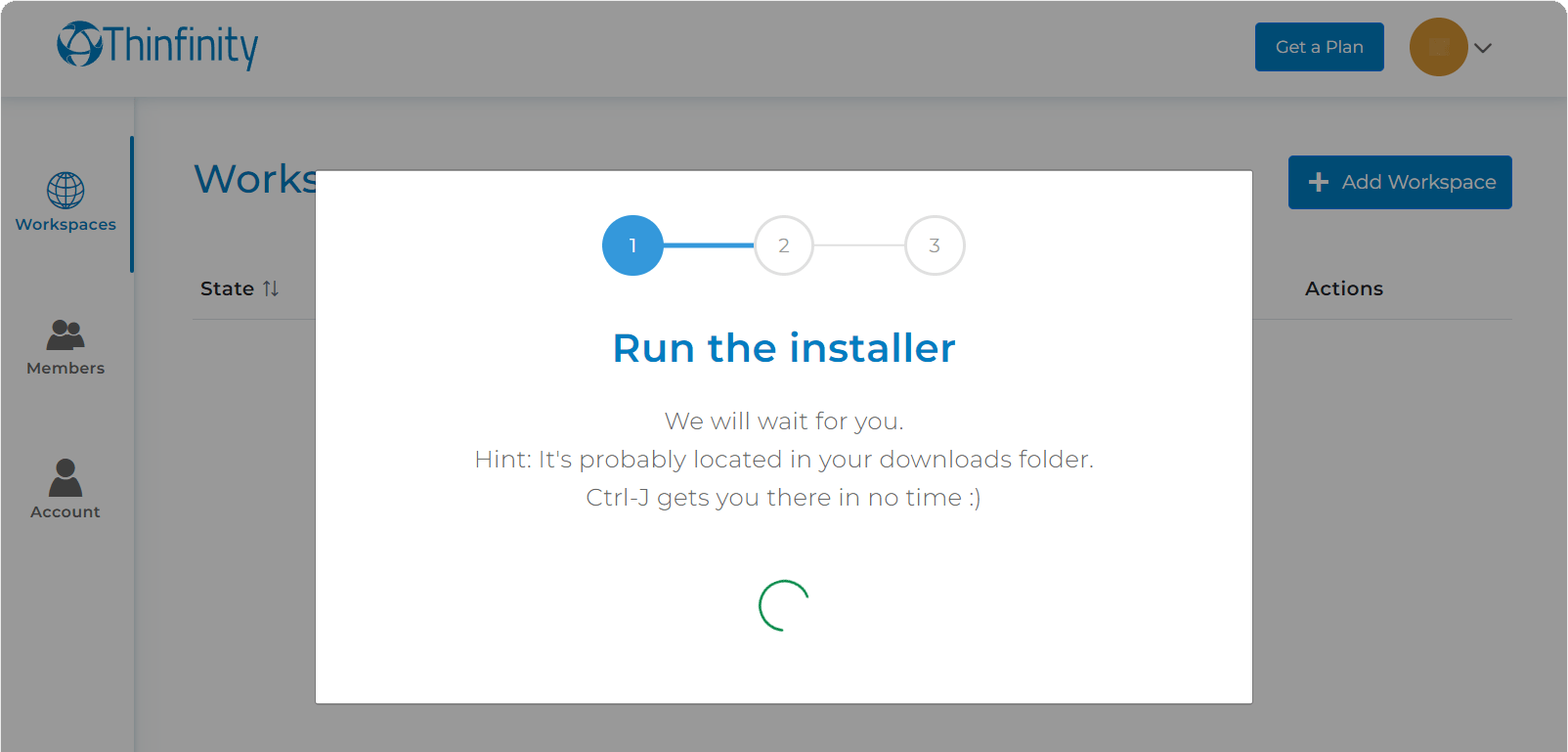 running the installer of remote workspace online