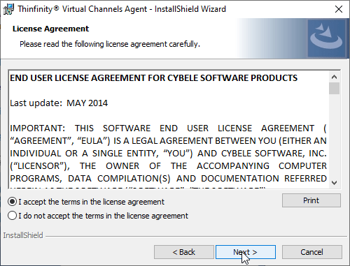 Thinfinity Remote Printer Agent - User agreement