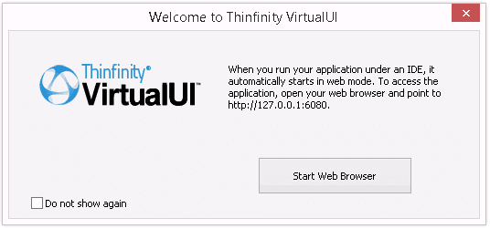 Welcome message Thinfinity VirtualUI, screenshot example