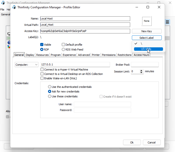 Customize the RDP access profiles with labels, step 05