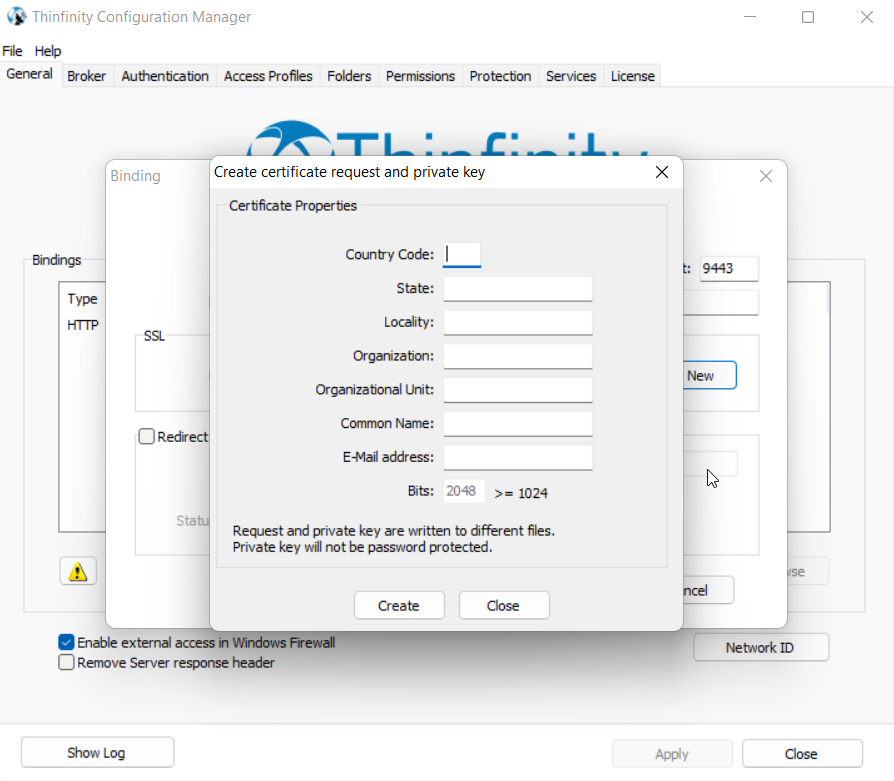 Create a certificate request and add it in Thinfinity Remote Workspace, step 04