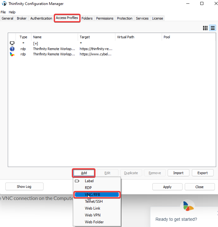 Create a VNC connection using Thinfinity Remote Workspace, step 02