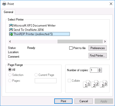 Printing documents using Remote Workspace, step 01