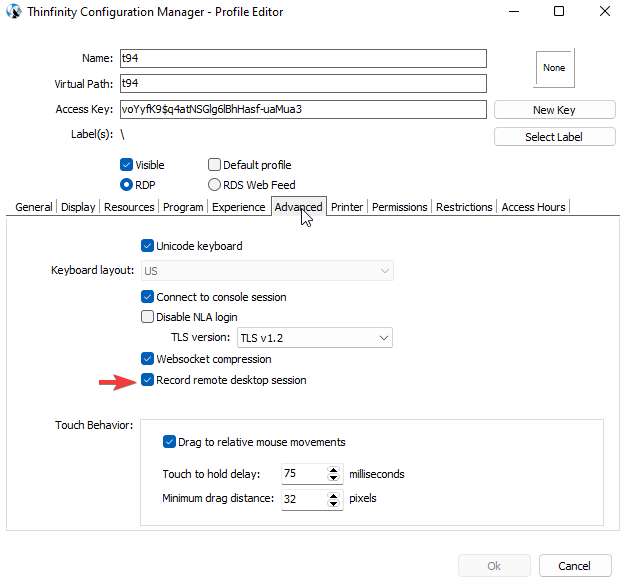 Session recording with Thinfinity Remote Workspace, step 01