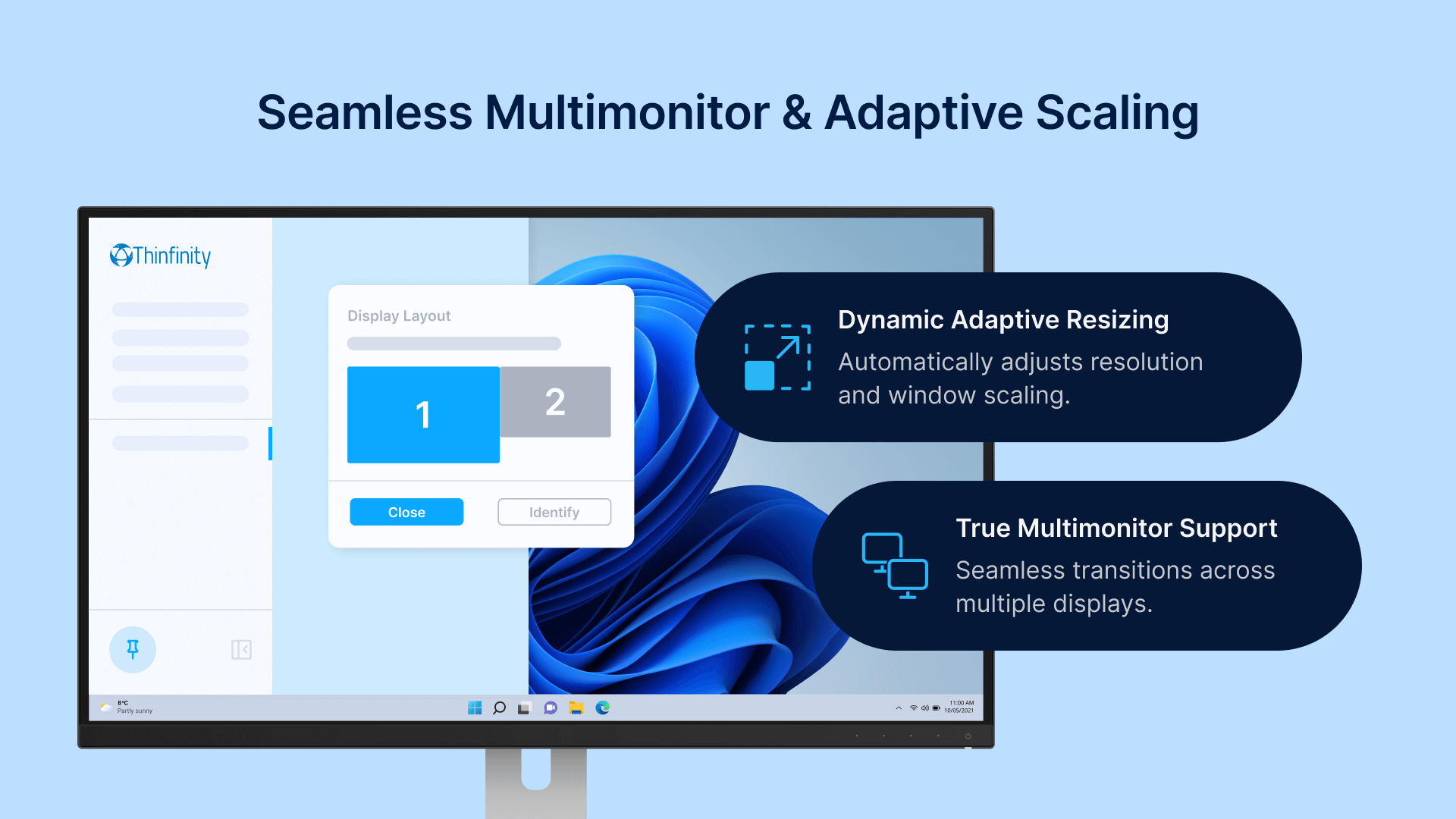 Thinfinity Workspace 8.5 showing seamless multimonitor support and dynamic adaptive resizing for VDI displays.