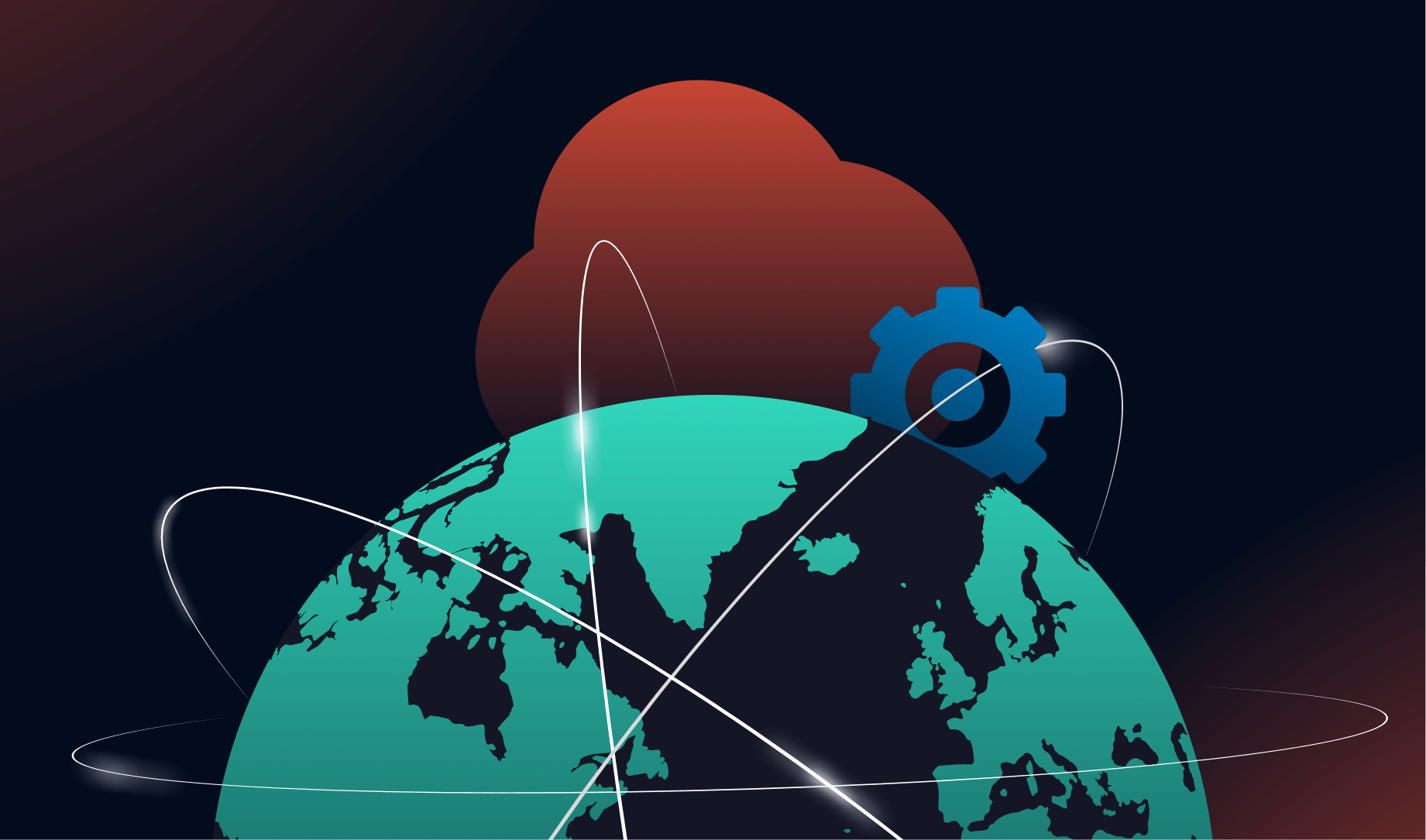 VDI.png Conceptual visual of a multi-region VDI on OCI deployment across the globe, illustrating cloud connectivity lines.