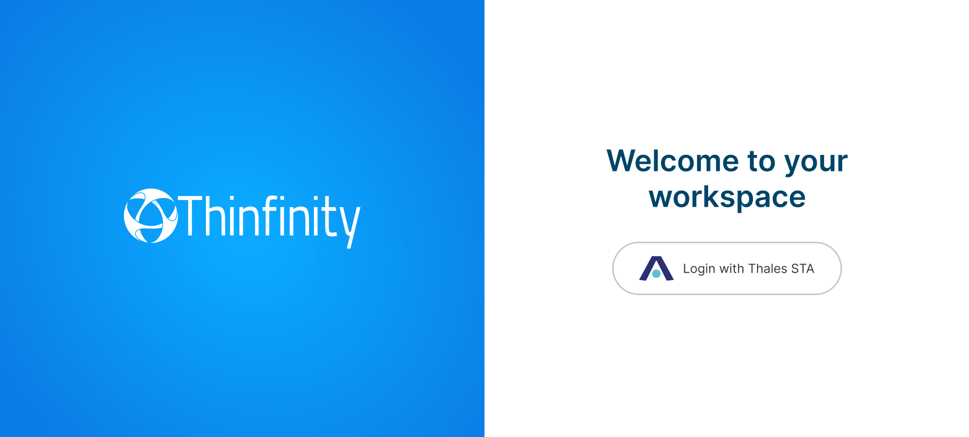 Thinfinity Workspace login screen showing a button to authenticate using Thales SafeNet Trusted Access (STA) for VDI access.
