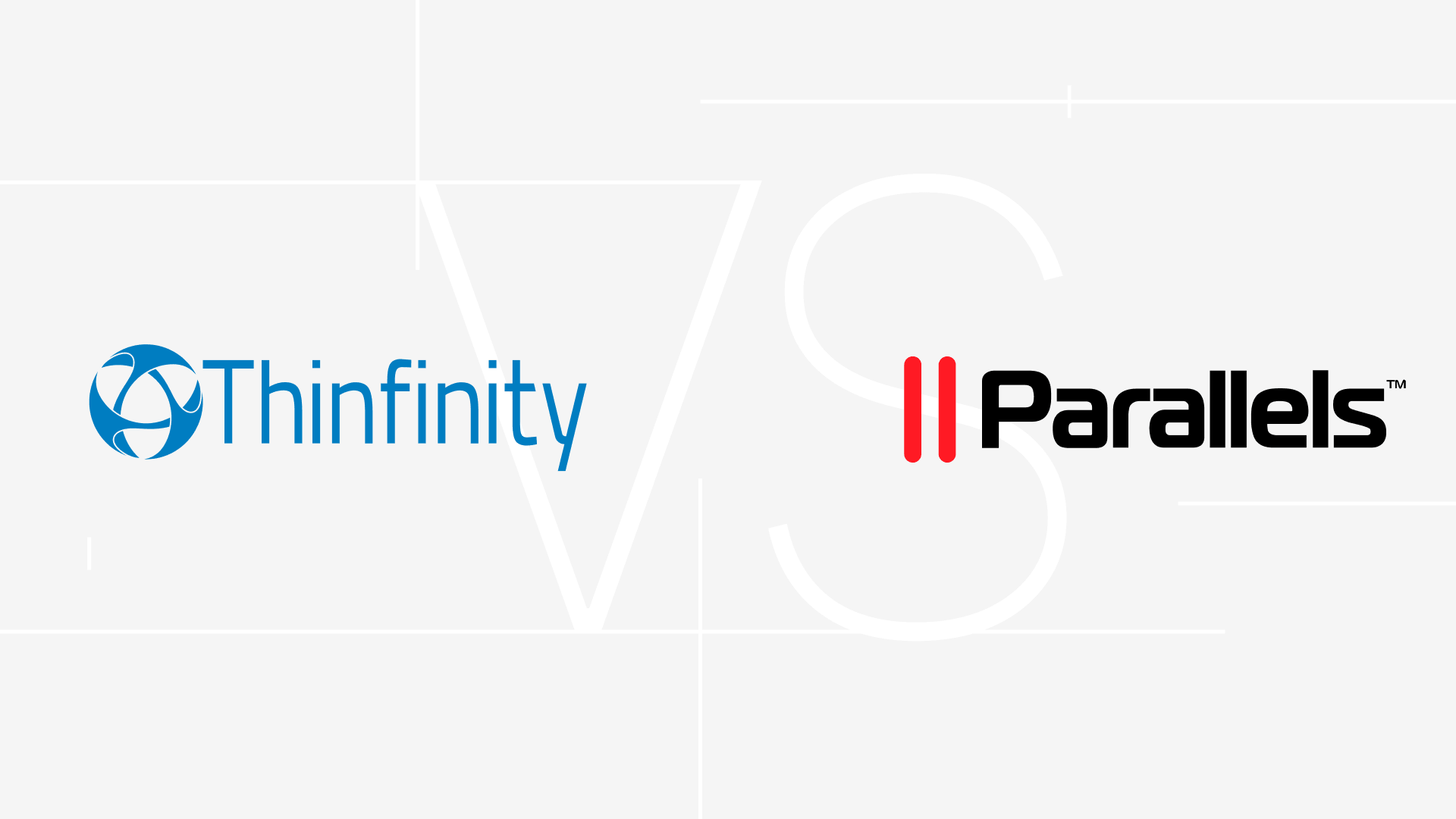 Thinfinity and Parallels logos with VS symbol, highlighting Thinfinity as a Parallels alternative.