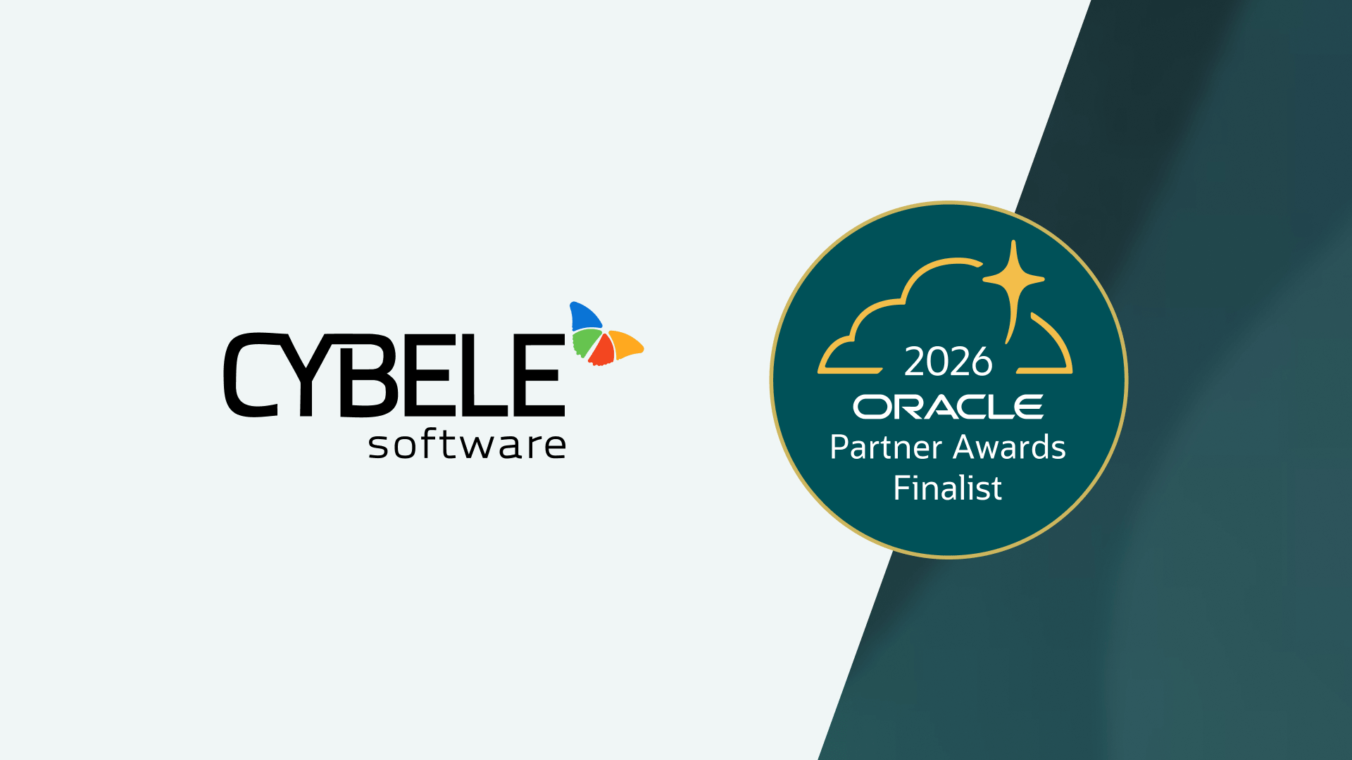 Cybele Software logo next to the 2026 Oracle Partner Awards Finalist badge.